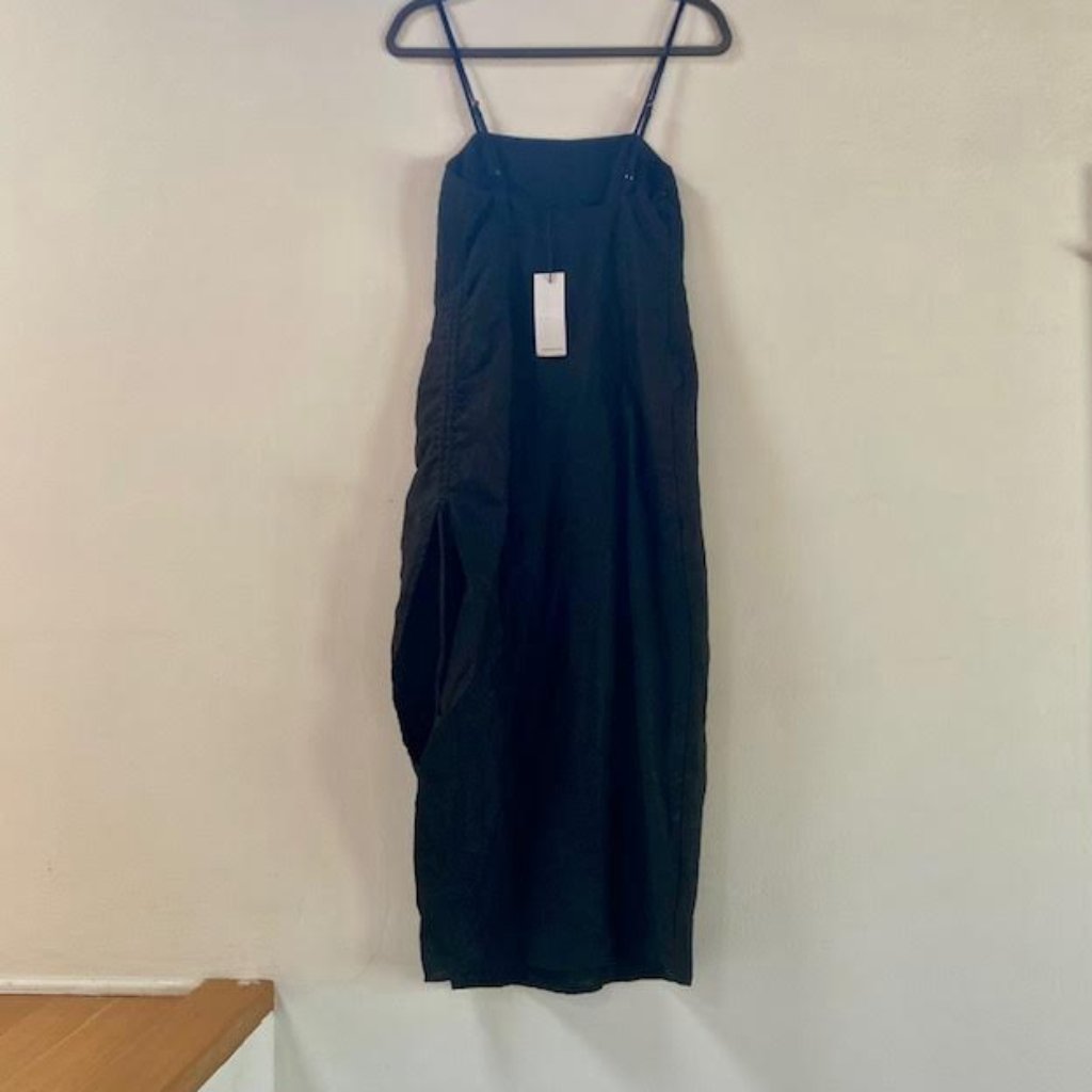 Trois The Brand Lotte Dress Black Thigh High Slit Size 2-4 In 100% Linen New — image 5 of 8